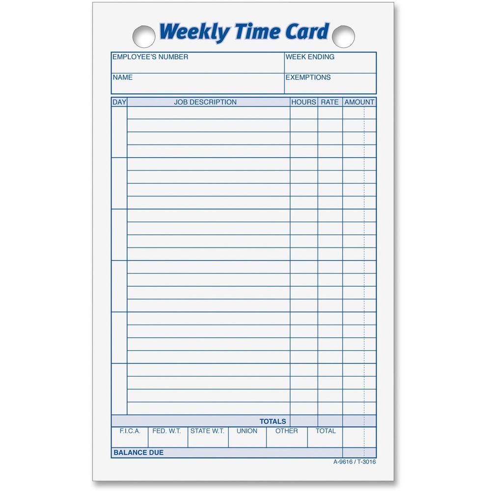 TOPS Weekly Handwritten Time Cards - Ring Binder - 4.25" x 6.75" Sheet Size - 2 x Holes - Yellow - 100 / Pack. Picture 1