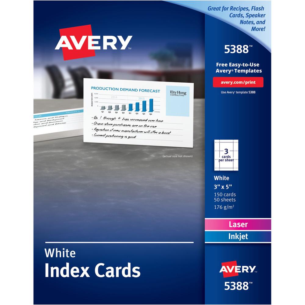 Avery&reg; Laser, Inkjet Printable Index Card - White - 97 Brightness - A7 - 3" x 5" - 150 / Box - FSC Mix. Picture 1