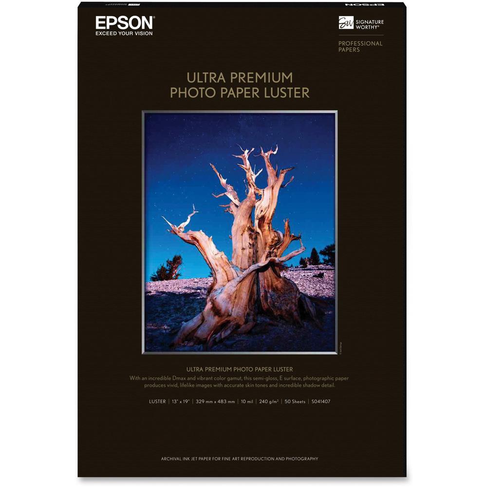 Epson Ultra Premium Luster Photo Paper - 97 Brightness - 97% Opacity - Super B - 13" x 19" - 64 lb Basis Weight - Luster - 50 / Pack. Picture 1
