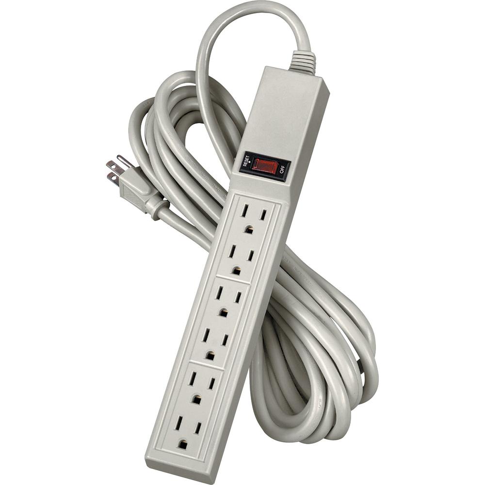 6 Outlet Power Strip with 15' Cord - 3-prong - 6 x AC Power - 15 ft Cord - 110 V AC Voltage - Strip, Wall Mountable - Platinum. Picture 1