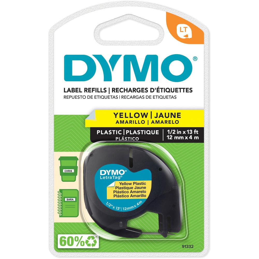 Dymo LetraTag Label Maker Tape Cartridge - 1/2" Width - Direct Thermal - Yellow - Polyester - 1 Each. Picture 1