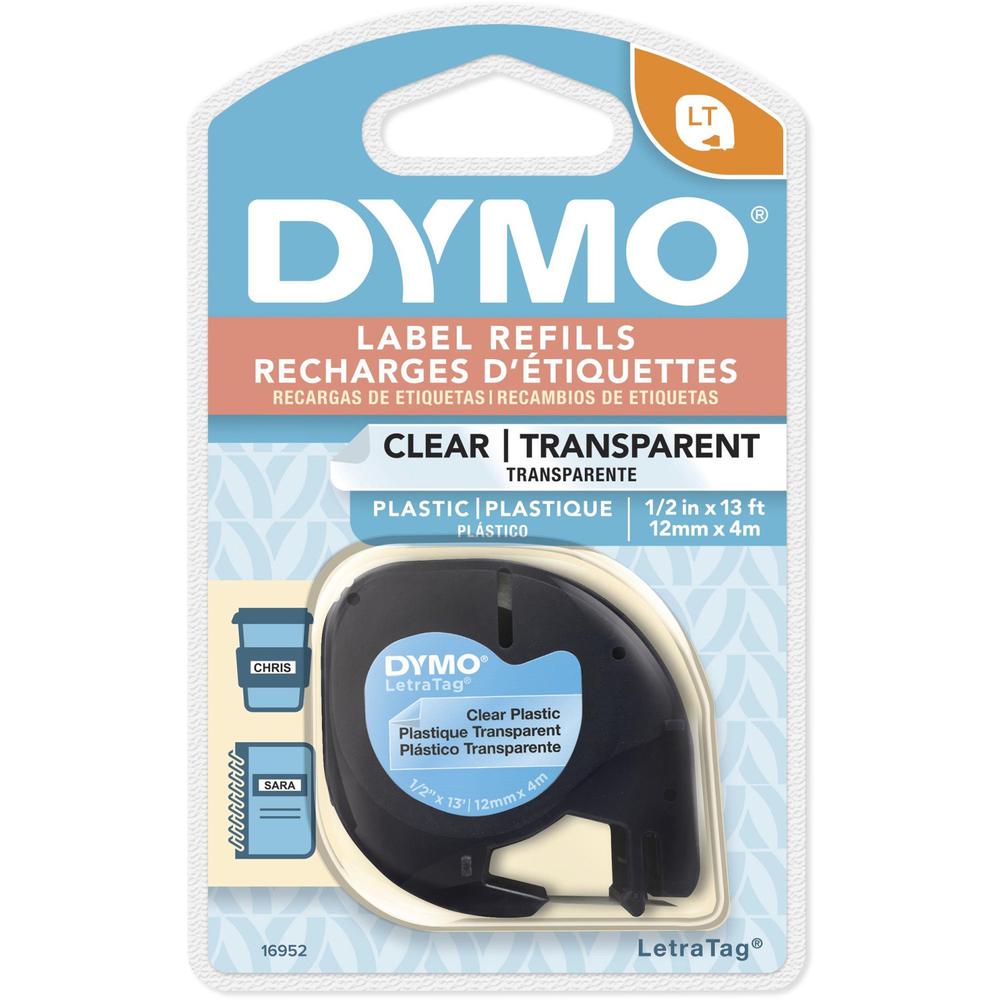 Dymo Letra Tag Labelmaker Tapes - 1/2" Width - Direct Thermal - Clear - Plastic - 1 Each - Easy Peel. Picture 1