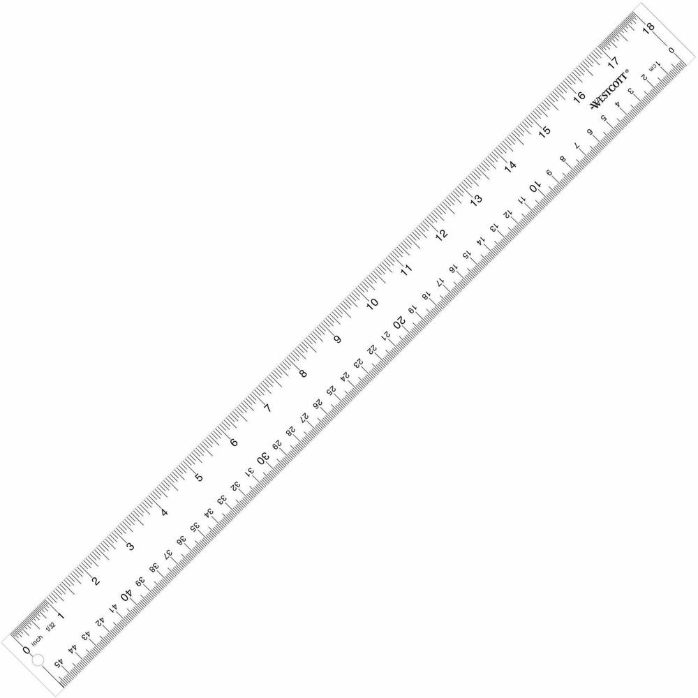Westcott See-Through Acrylic Rulers - 18" Length 1" Width - 1/16 Graduations - Imperial, Metric Measuring System - Acrylic - 1 Each - Clear. The main picture.