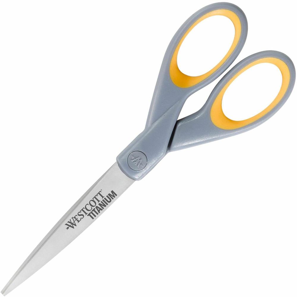 Westcott High Performance Titanium Bonded Scissors - 3" Cutting Length - 7" Overall Length - Straight-left/right - Titanium - Straight Tip - Gray/Yellow - 1 Each. Picture 1