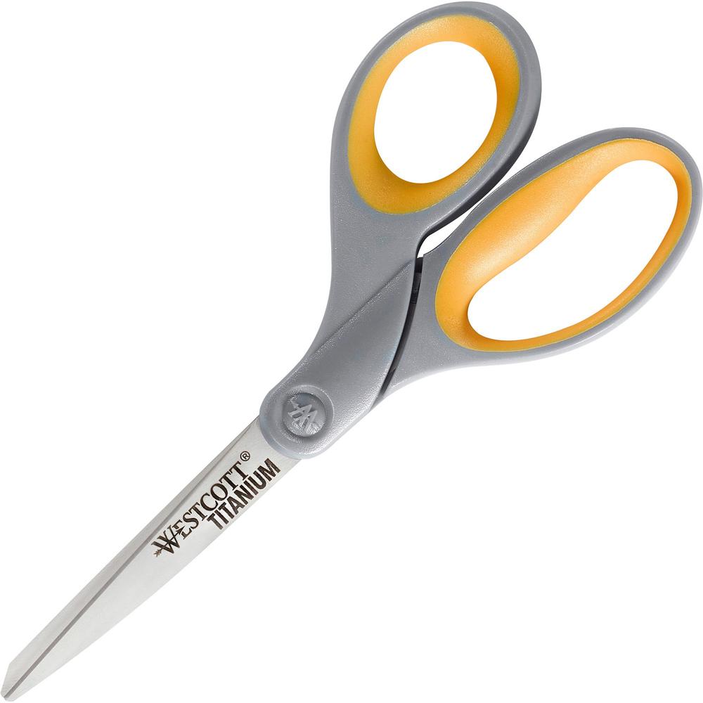 Westcott High Performance Titanium Bonded Scissors - 3.50" Cutting Length - 8" Overall Length - Straight-left/right - Titanium - Straight Tip - Gray/Yellow - 1 Each. The main picture.