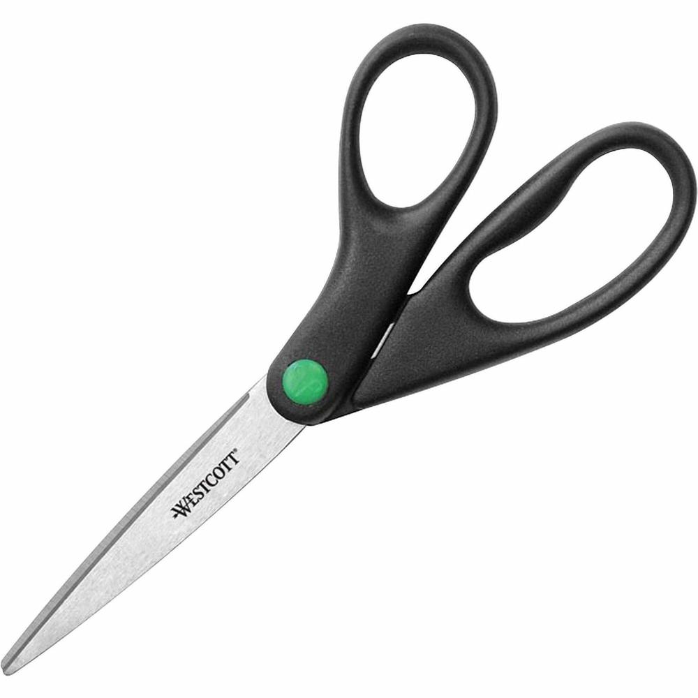 Westcott Kleenearth Scissors - 3.25" Cutting Length - 8" Overall Length - Straight-left/right - Stainless Steel - Pointed Tip - Black - 1 Each. Picture 1