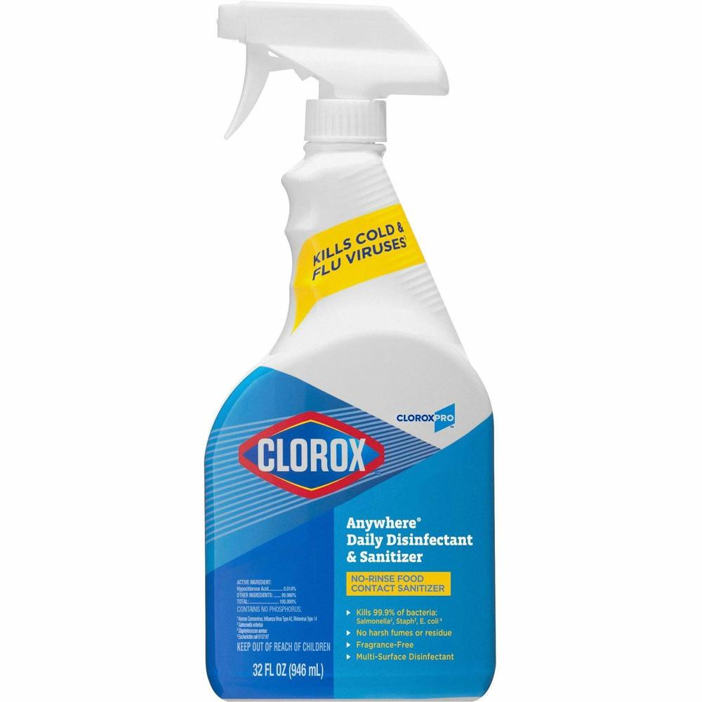 CloroxPro&trade; Anywhere Daily Disinfectant and No-Rinse Food Contact Sanitizer - Spray - 32 fl oz (1 quart) - 1 Each. The main picture.