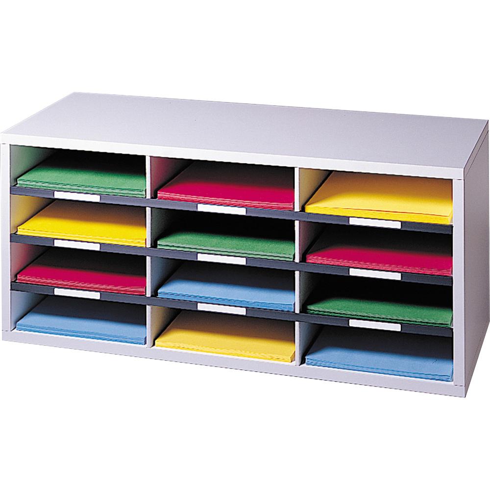 Fellowes 12-Compartment Sorter Literature Organizer - 12 Compartment(s) - Compartment Size 2.50" x 9" x 11.63" - 12.9" Height x 29" Width x 11.9" Depth - Corrugated - Dove Gray - Particleboard - 1 Eac. Picture 1