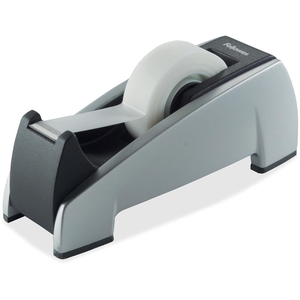 Fellowes Office Suites&trade; Tape Dispenser - Holds Total 1 Tape(s) - Refillable - Weighted Base - Plastic - Black, Silver - 1 Each. Picture 1