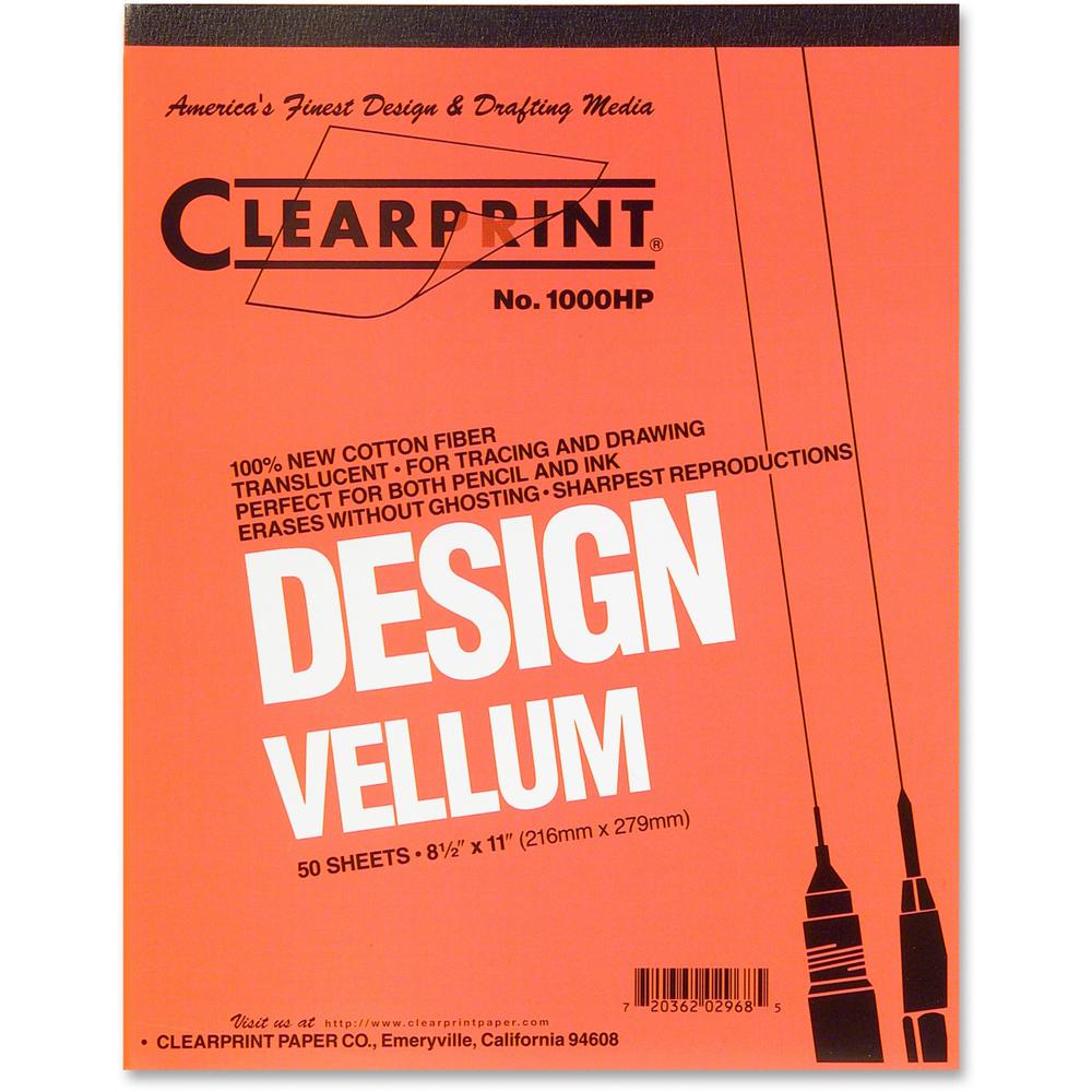 Clearprint Design Vellum Pad - Letter - 50 Sheets - Plain - 16 lb Basis Weight - Letter - 8 1/2" x 11" - White Paper - Acid-free, Archival - 1 / Pad. Picture 1