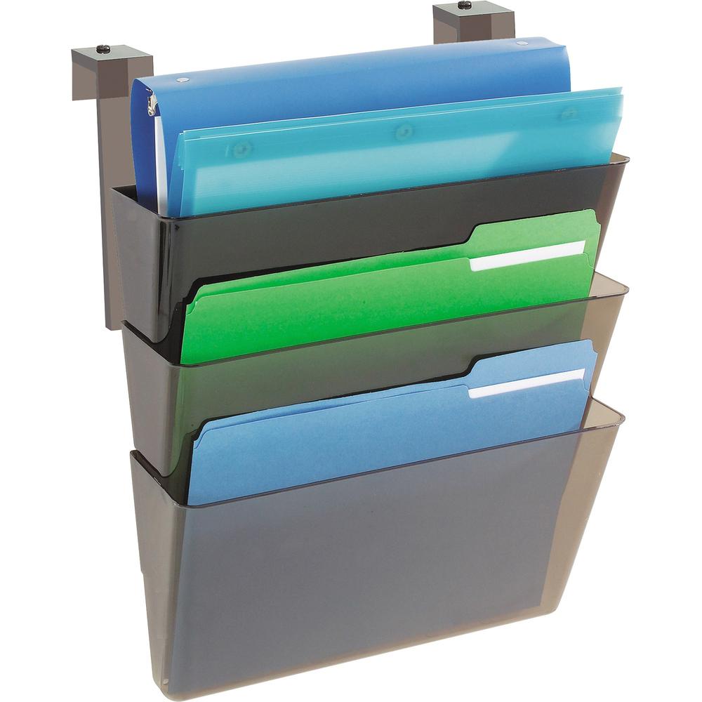 Deflecto Stackable DocuPocket for Partition Walls - 3 Pocket(s) - 3 Compartment(s) - 7" Height x 13" Width x 4" Depth - Smoke - Plastic - 3 / Set. Picture 1