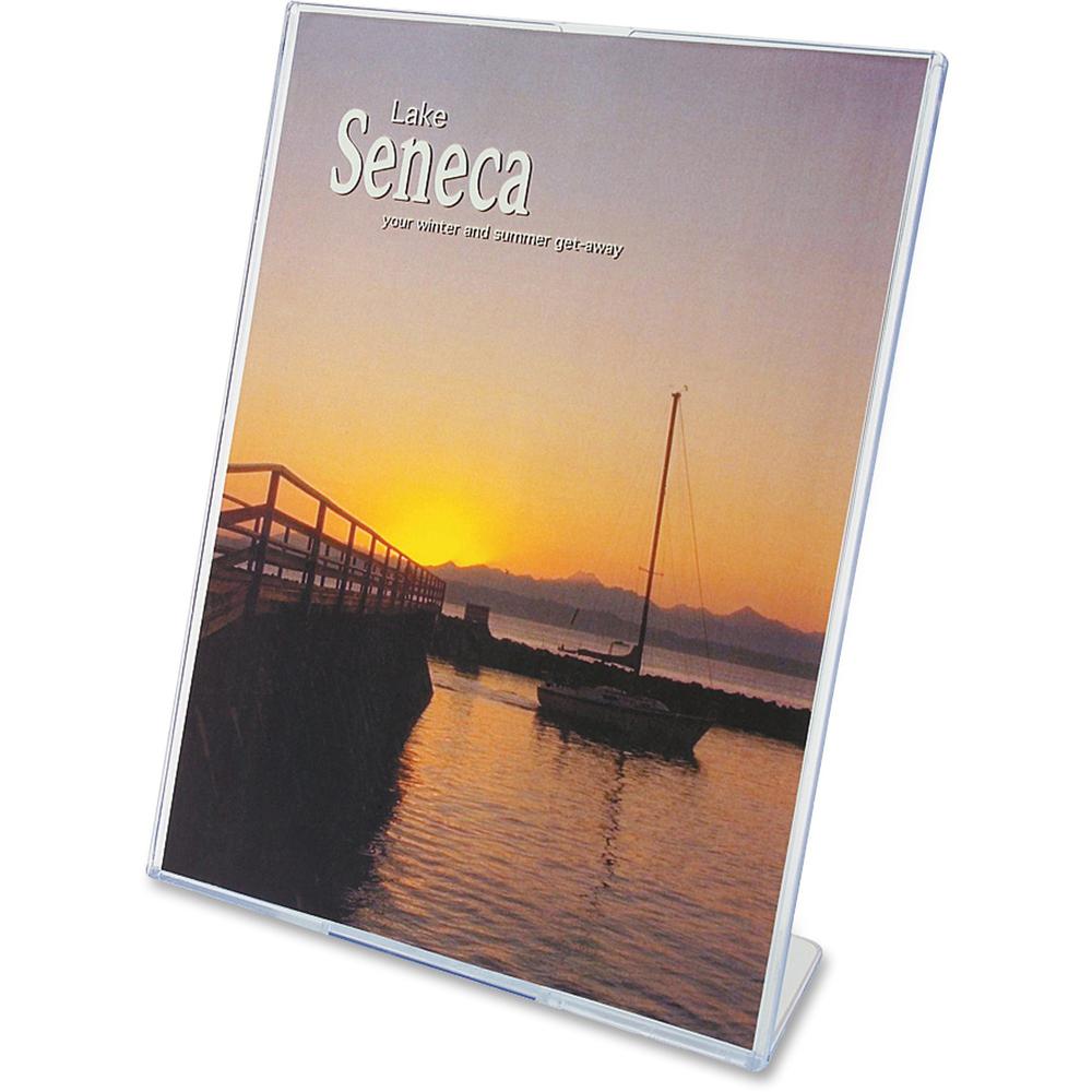 Deflecto Superior Image Slanted Sign Holders - 1 Each - 11" Width x 8.5" Height - Top Loading - Plastic - Clear. Picture 1