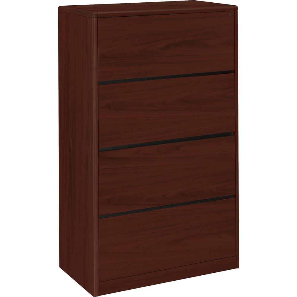 HON 10700 Series Lateral File 4 Drawers - 36" x 20" x 59.1" - 4 Drawer(s) - Waterfall Edge - Finish: Laminate, Mahogany. Picture 1