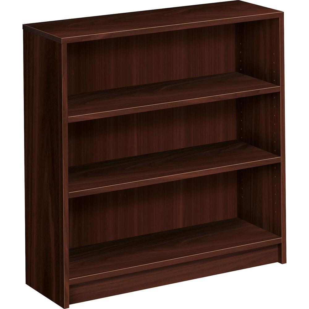 HON 1870 Series Bookcase | 3 Shelves | 36"W | Mahogany Finish - 3 Shelf(ves) - 36" Height x 36" Width x 11.5" Depth - Abrasion Resistant, Leveling Glide, Sturdy, Scratch Resistant, Spill Resistant, St. Picture 1
