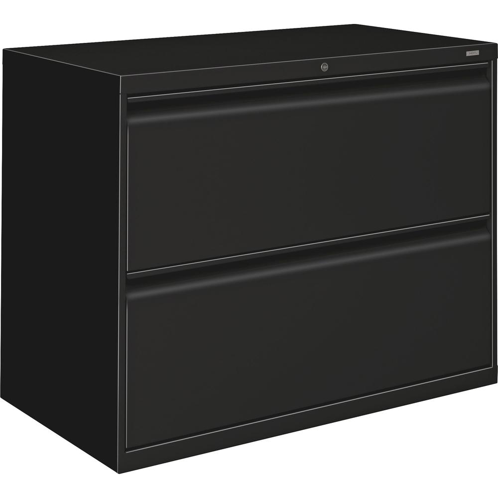 HON 800 Series Lateral File - 2-Drawer - 36" x 19.3" x 28.4" - 2 x Drawer(s) - Legal, Letter - Lateral - Security Lock - Black - Baked Enamel - Steel - Recycled. Picture 1