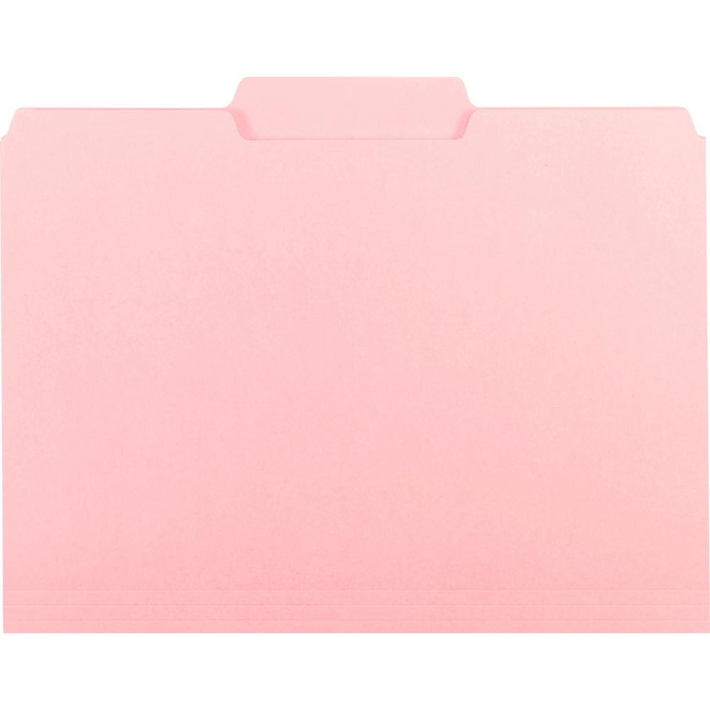 Smead 1/3 Tab Cut Letter Recycled Hanging Folder - 8 1/2" x 11" - 3/4" Expansion - Top Tab Location - Assorted Position Tab Position - Vinyl - Pink - 10% Recycled - 100 / Box. Picture 1