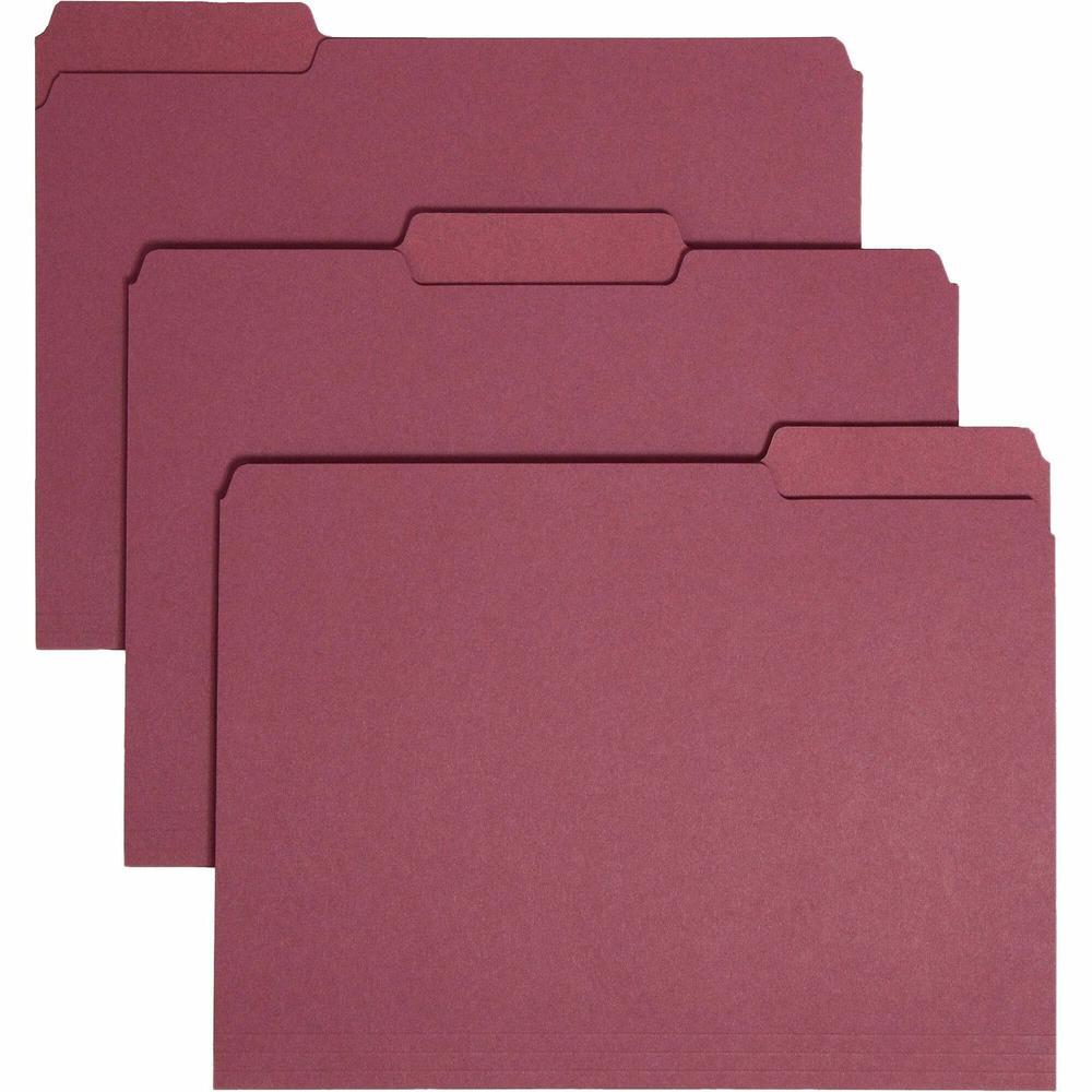 Smead 1/3 Tab Cut Letter Recycled Hanging Folder - 8 1/2" x 11" - 3/4" Expansion - Top Tab Location - Assorted Position Tab Position - Maroon - 10% Recycled - 100 / Box. Picture 1