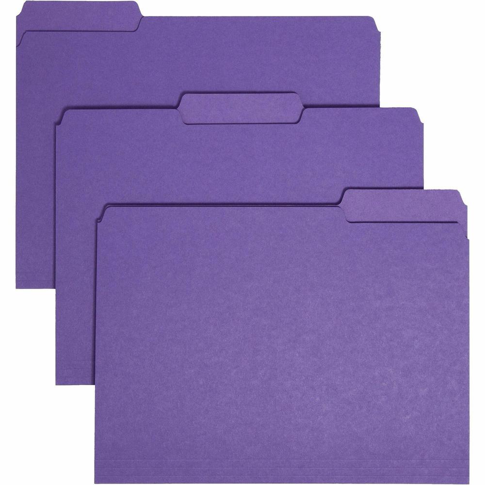 Smead 1/3 Tab Cut Letter Recycled Hanging Folder - 8 1/2" x 11" - 3/4" Expansion - Top Tab Location - Assorted Position Tab Position - Purple - 10% Recycled - 100 / Box. The main picture.