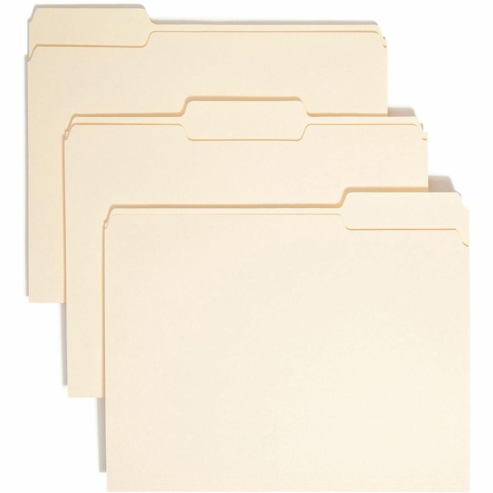 Smead 1/3 Tab Cut Letter Recycled Top Tab File Folder - 8 1/2" x 11" - 3/4" Expansion - Top Tab Location - Assorted Position Tab Position - Manila - Manila - 10% Recycled - 100 / Box. The main picture.