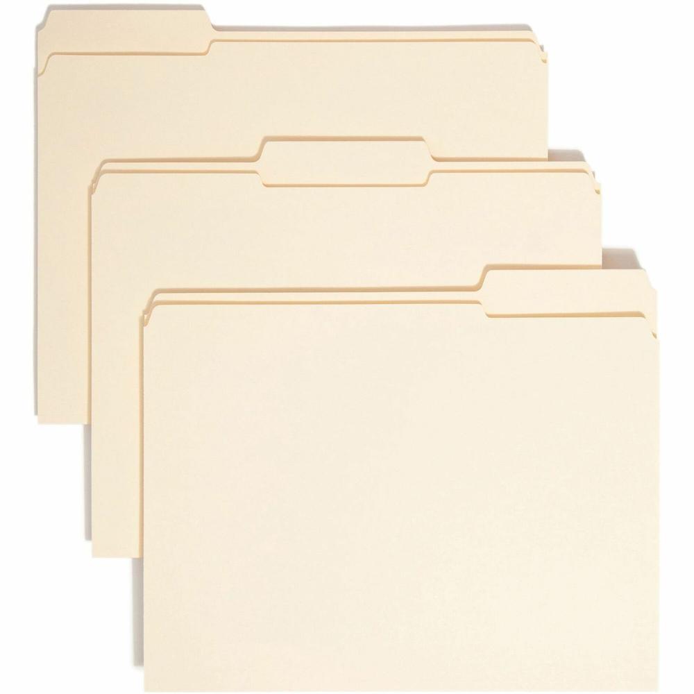 Smead 1/3 Tab Cut Letter Recycled Top Tab File Folder - 8 1/2" x 11" - 3/4" Expansion - Top Tab Location - Assorted Position Tab Position - Manila - Manila - 10% Recycled - 100 / Box. The main picture.