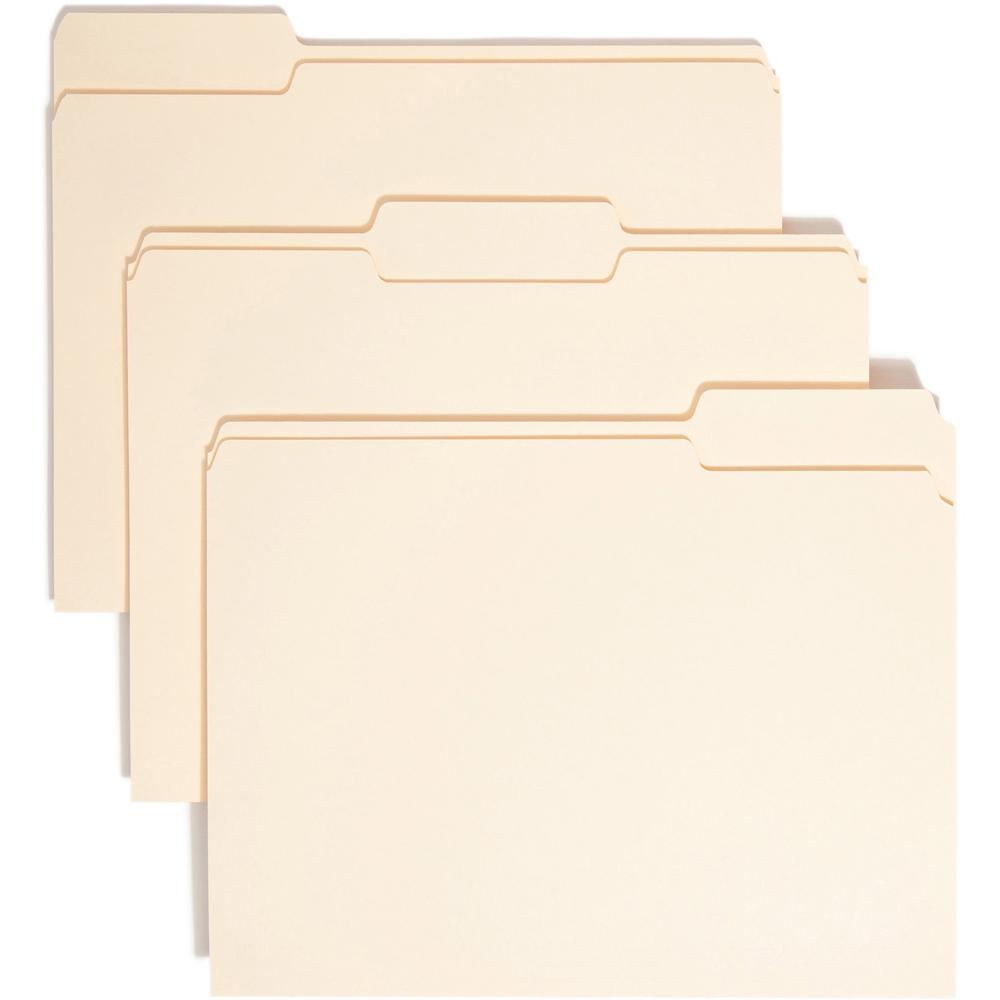 Smead 1/3 Tab Cut Letter Recycled Top Tab File Folder - 8 1/2" x 11" - 3/4" Expansion - Top Tab Location - Assorted Position Tab Position - Manila - 10% Recycled - 100 / Box. Picture 1