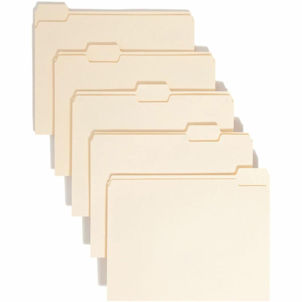 Smead 1/5 Tab Cut Letter Recycled Top Tab File Folder - 8 1/2" x 11" - 3/4" Expansion - Top Tab Location - Assorted Position Tab Position - Manila - Manila - 10% Recycled - 100 / Box. Picture 1