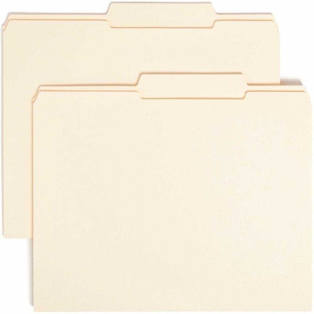 Smead 2/5 Tab Cut Letter Recycled Top Tab File Folder - 8 1/2" x 11" - 3/4" Expansion - Top Tab Location - Right of Center Tab Position - Manila - Manila - 10% Recycled - 100 / Box. Picture 1