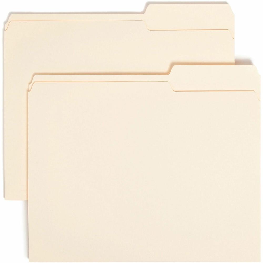 Smead 2/5 Tab Cut Letter Recycled Top Tab File Folder - 8 1/2" x 11" - 3/4" Expansion - Top Tab Location - Right Tab Position - Manila - 10% Recycled - 100 / Box. Picture 1