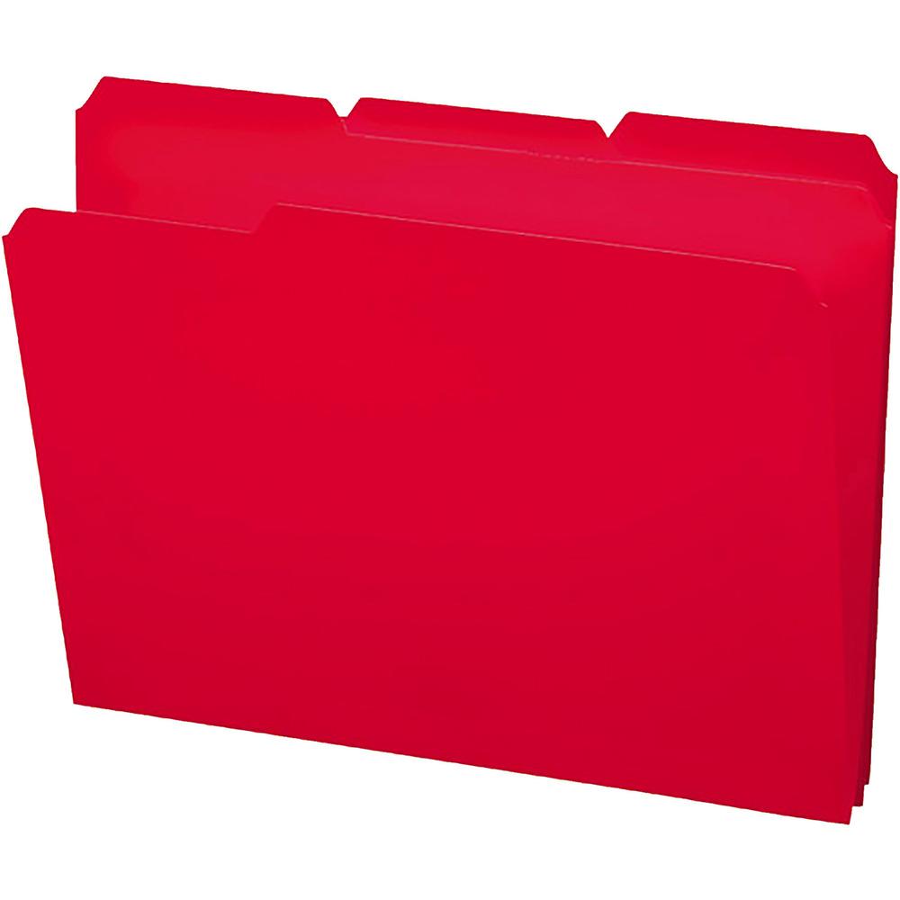 Smead InnDura 1/3 Tab Cut Letter Top Tab File Folder - 8 1/2" x 11" - 3/4" Expansion - Top Tab Location - Assorted Position Tab Position - Poly - Red - 24 / Box. Picture 1