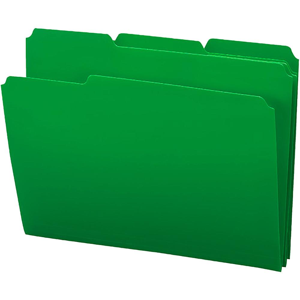 Smead InnDura 1/3 Tab Cut Letter Top Tab File Folder - 8 1/2" x 11" - 3/4" Expansion - Top Tab Location - Assorted Position Tab Position - Poly - Green - 24 / Box. The main picture.