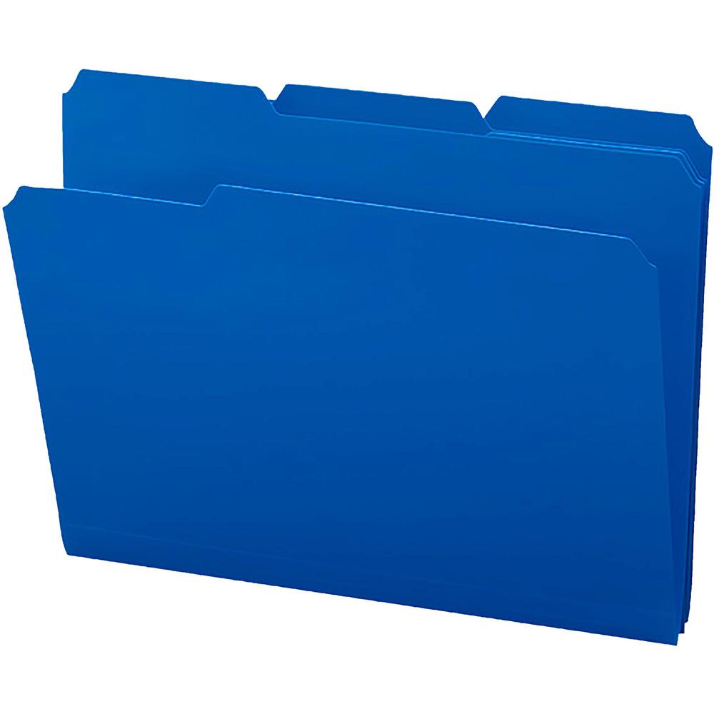 Smead InnDura 1/3 Tab Cut Letter Top Tab File Folder - 8 1/2" x 11" - Top Tab Location - Assorted Position Tab Position - Poly - Blue - 24 / Box. Picture 1