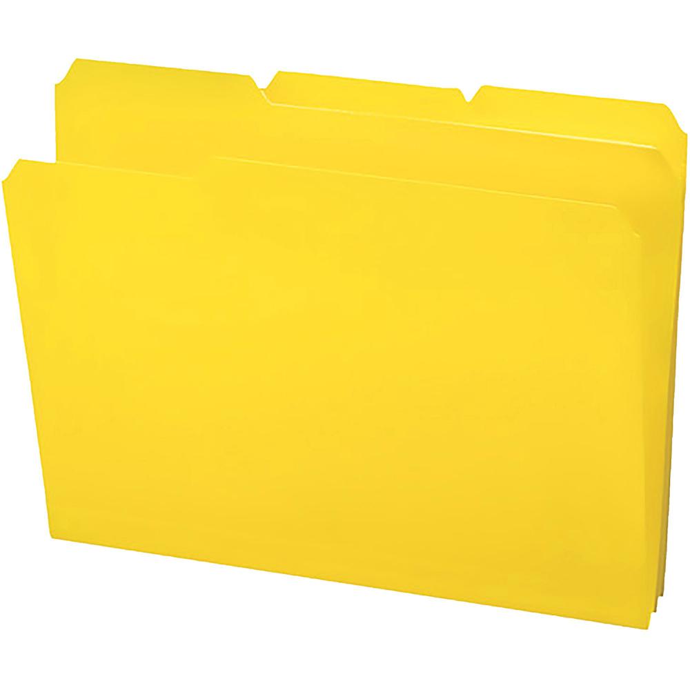 Smead InnDura 1/3 Tab Cut Letter Top Tab File Folder - 8 1/2" x 11" - 3/4" Expansion - Top Tab Location - Assorted Position Tab Position - Poly - Yellow - 24 / Box. The main picture.