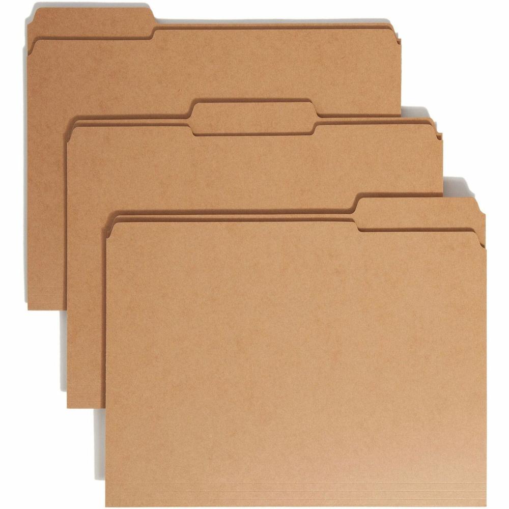 Smead 1/3 Tab Cut Letter Recycled Top Tab File Folder - 8 1/2" x 11" - 3/4" Expansion - Top Tab Location - Assorted Position Tab Position - Kraft - Kraft - 10% Recycled - 100 / Box. Picture 1