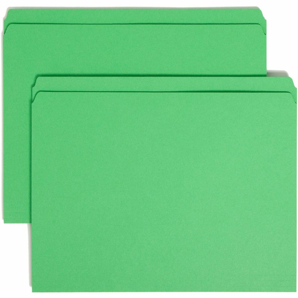 Smead Straight Tab Cut Letter Recycled Top Tab File Folder - 8 1/2" x 11" - 3/4" Expansion - Green - 10% Recycled - 100 / Box. Picture 1