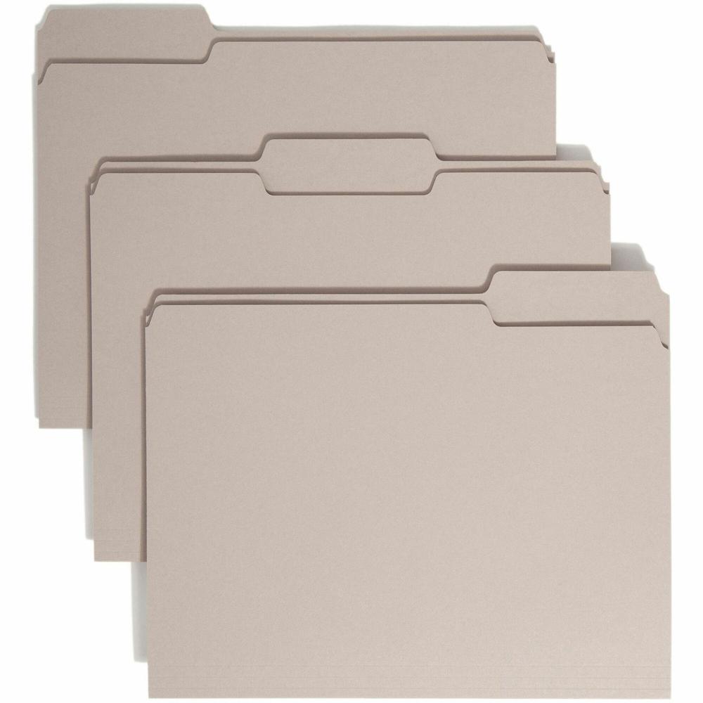 Smead Colored 1/3 Tab Cut Letter Recycled Top Tab File Folder - 8 1/2" x 11" - 3/4" Expansion - Top Tab Location - Assorted Position Tab Position - Gray - 10% Recycled - 100 / Box. Picture 1