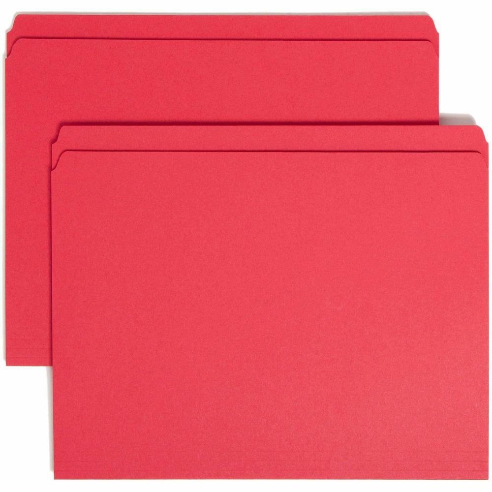 Smead Colored Straight Tab Cut Letter Recycled Top Tab File Folder - 8 1/2" x 11" - 3/4" Expansion - Red - 10% Recycled - 100 / Box. The main picture.