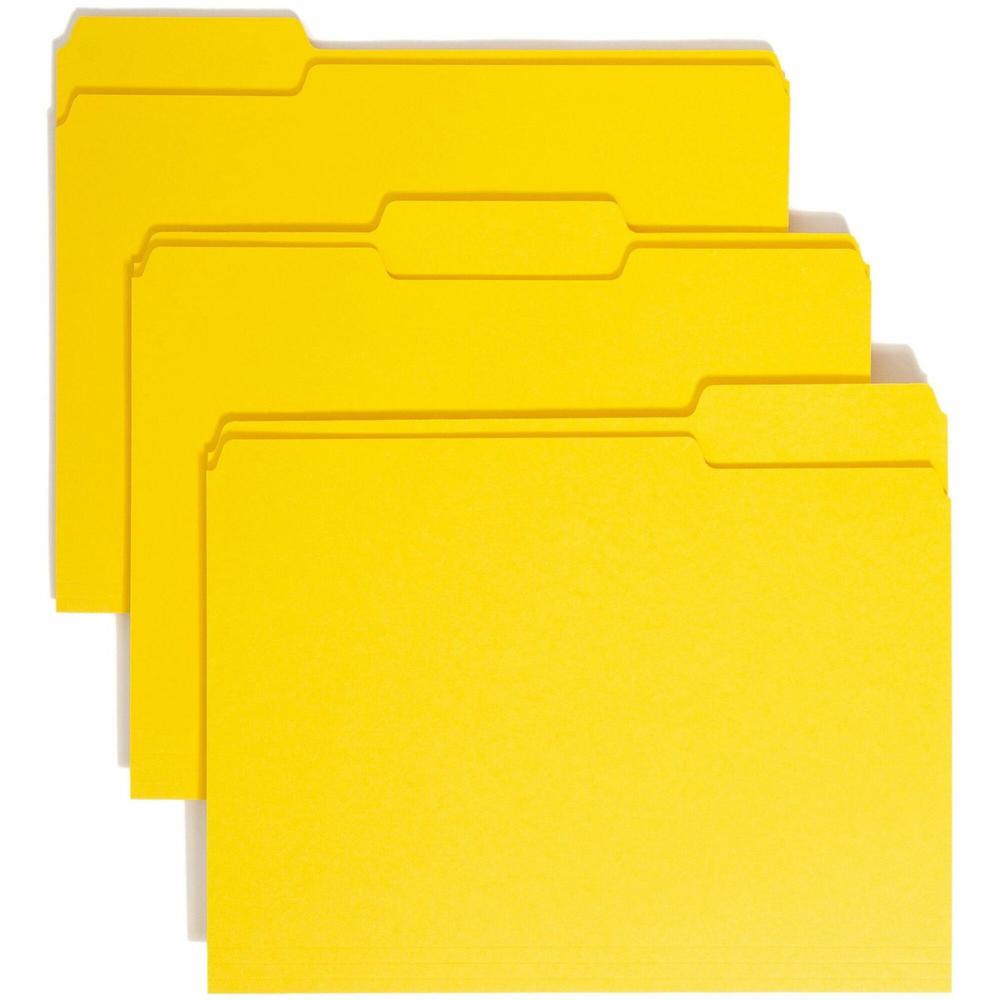 Smead Colored 1/3 Tab Cut Letter Recycled Top Tab File Folder - 8 1/2" x 11" - 3/4" Expansion - Top Tab Location - Assorted Position Tab Position - Yellow - 10% Recycled - 100 / Box. Picture 1