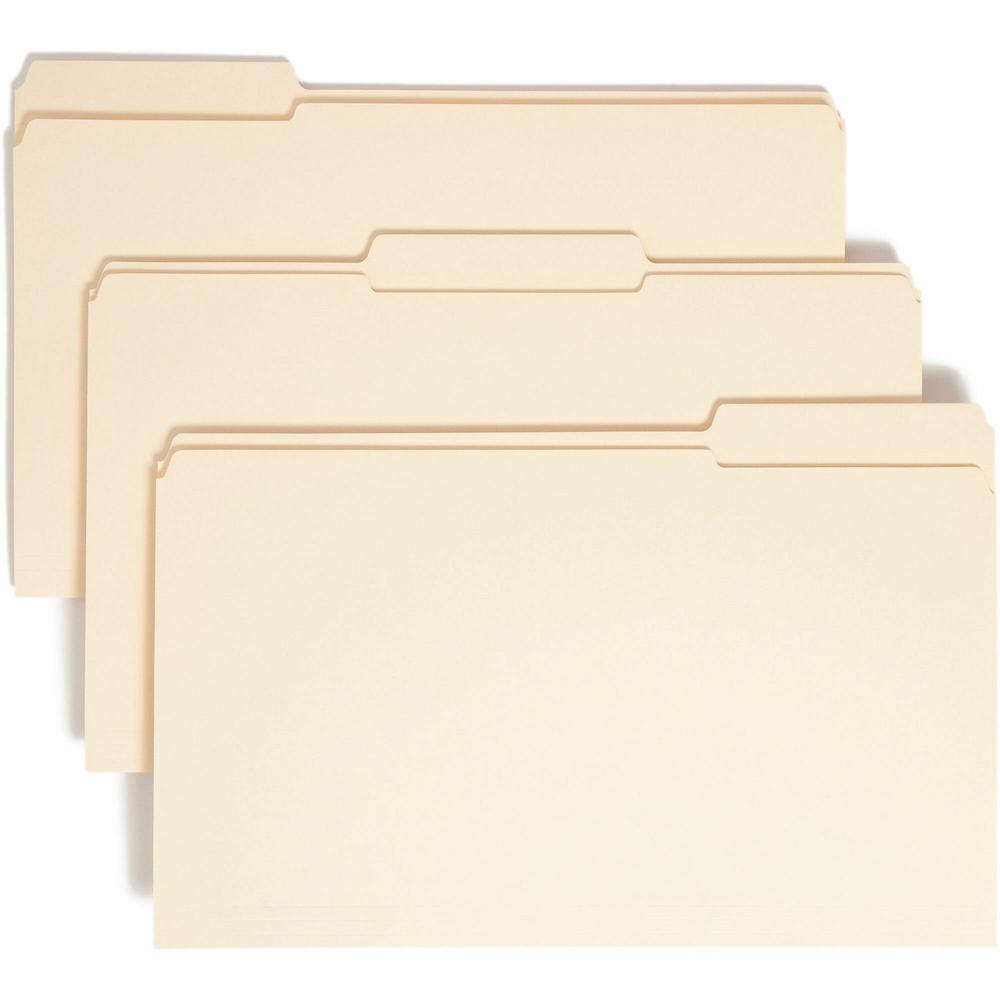 Smead 1/3 Tab Cut Legal Recycled Top Tab File Folder - 8 1/2" x 14" - 3/4" Expansion - Top Tab Location - Assorted Position Tab Position - Manila - Manila - 10% Recycled - 100 / Box. The main picture.