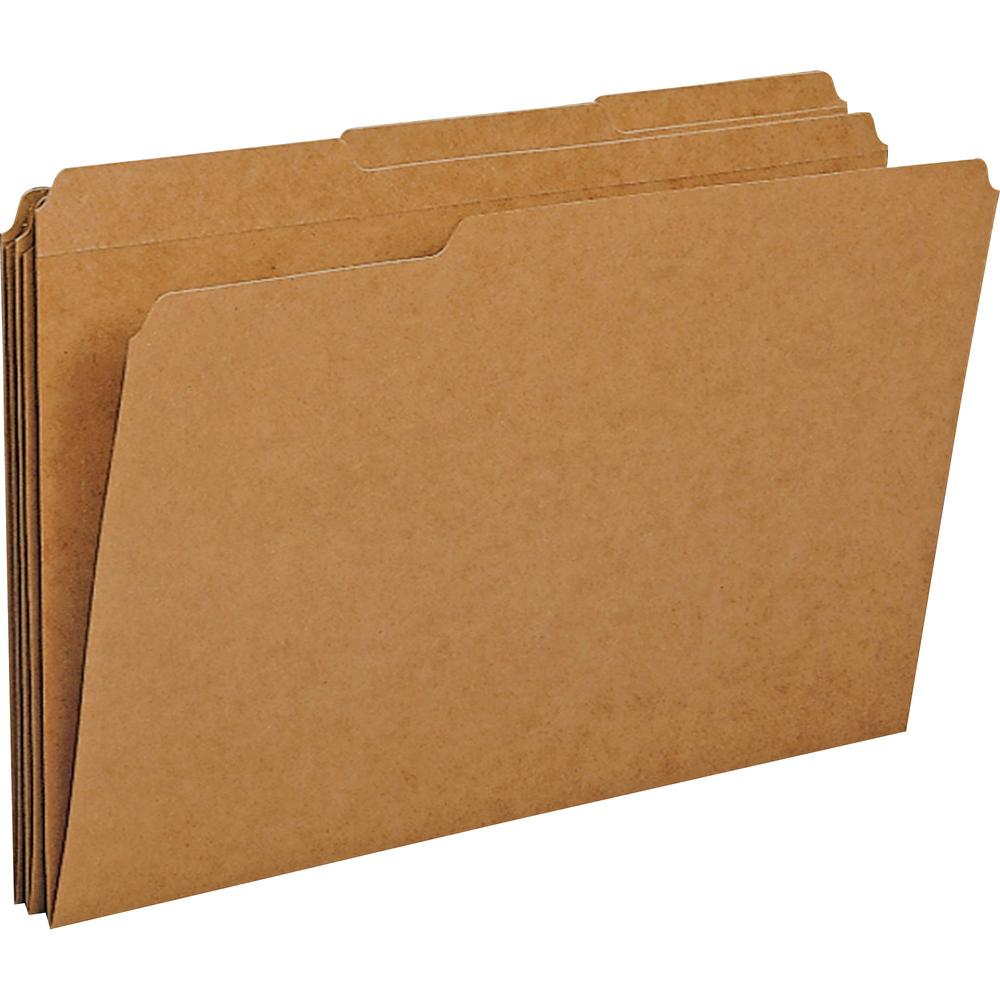Smead 1/3 Tab Cut Legal Recycled Top Tab File Folder - 8 1/2" x 14" - 3/4" Expansion - Assorted Position Tab Position - Kraft - Kraft - 10% Recycled - 100 / Box. Picture 1