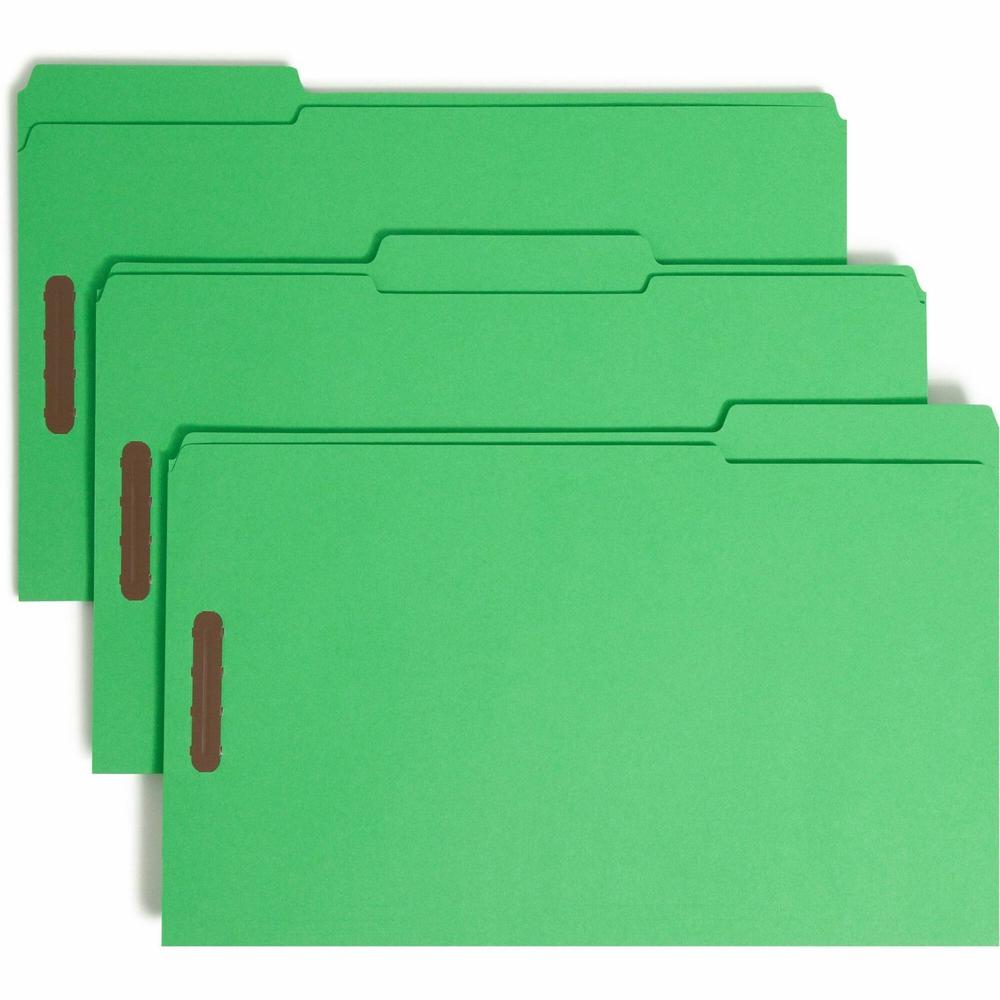 Smead Colored 1/3 Tab Cut Legal Recycled Fastener Folder - 8 1/2" x 14" - 3/4" Expansion - 2 x 2K Fastener(s) - 2" Fastener Capacity for Folder - Top Tab Location - Assorted Position Tab Position - Gr. Picture 1