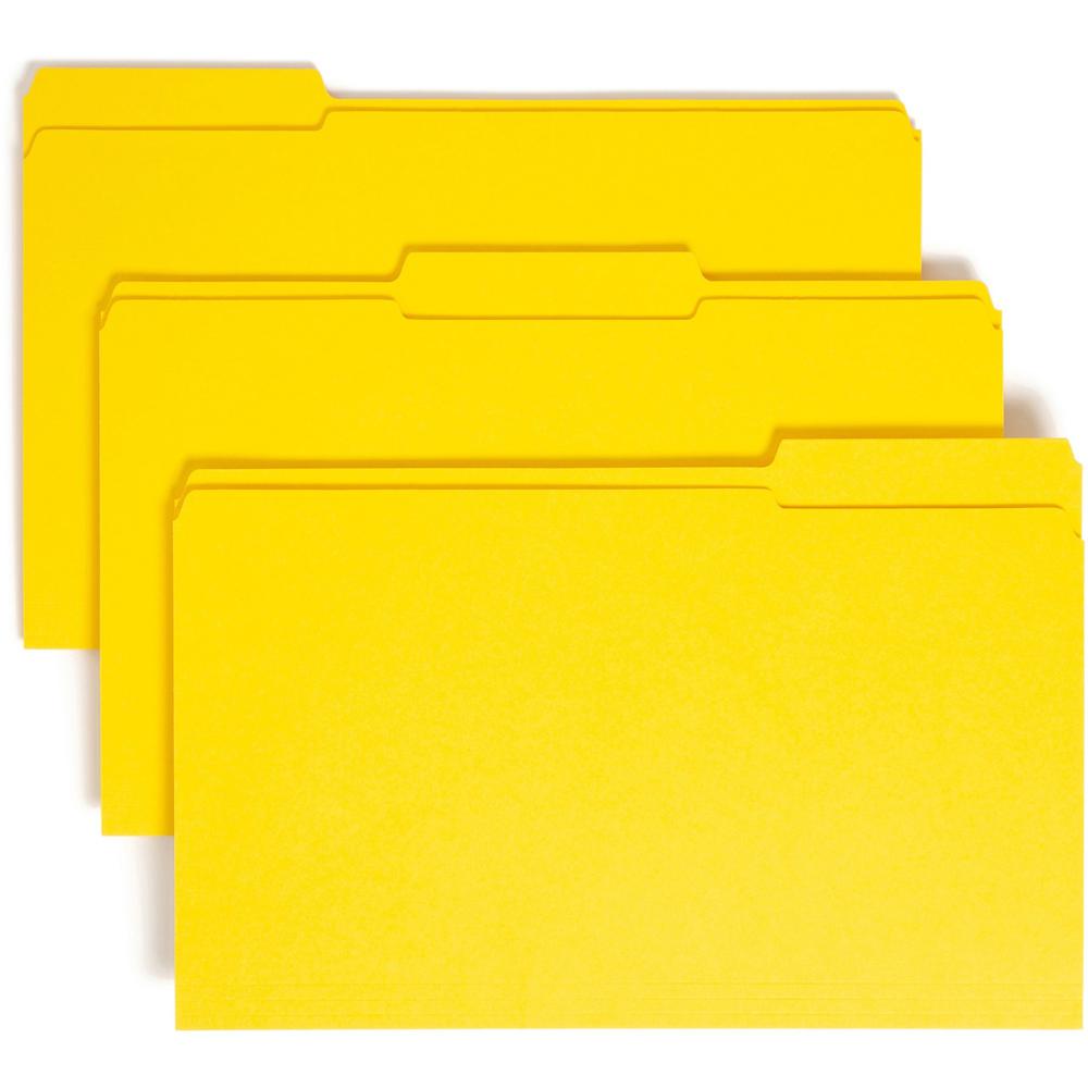 Smead Colored 1/3 Tab Cut Legal Recycled Top Tab File Folder - 8 1/2" x 14" - 3/4" Expansion - Top Tab Location - Assorted Position Tab Position - Yellow - 10% Recycled - 100 / Box. The main picture.