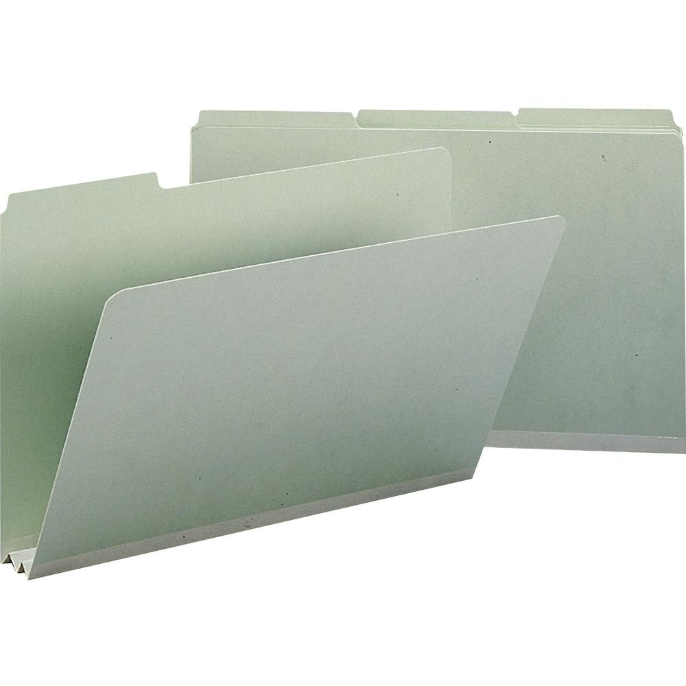 Smead 1/3 Tab Cut Legal Recycled Top Tab File Folder - 8 1/2" x 14" - 2" Expansion - Top Tab Location - Assorted Position Tab Position - Pressboard - Gray, Green - 100% Recycled - 25 / Box. Picture 1