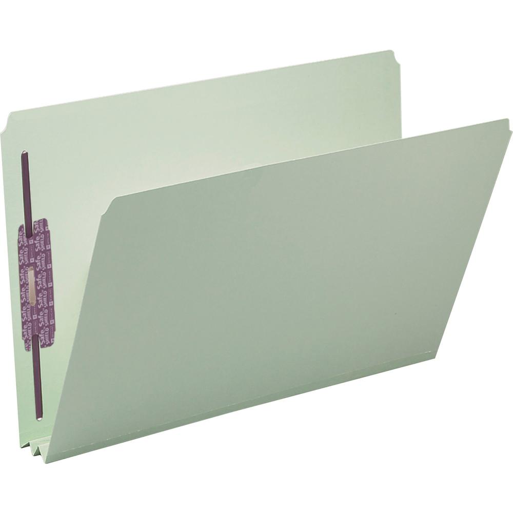 Smead Straight Tab Cut Legal Recycled Fastener Folder - 8 1/2" x 14" - 2" Expansion - 2 x 2S Fastener(s) - 2" Fastener Capacity for Folder - Pressboard - Gray, Green - 100% Recycled - 25 / Box. Picture 1