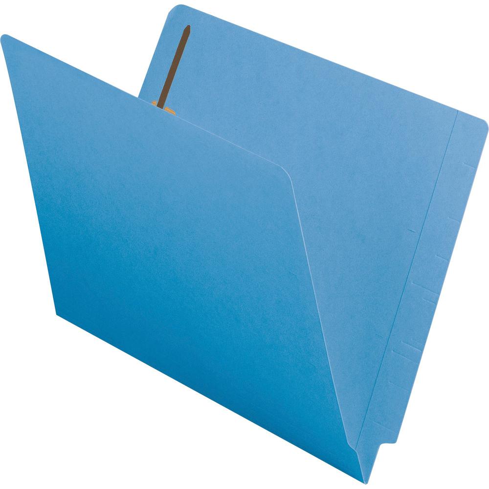 Smead Shelf-Master Straight Tab Cut Letter Recycled Fastener Folder - 8 1/2" x 11" - 3/4" Expansion - 2 x 2B Fastener(s) - 2" Fastener Capacity for Folder - End Tab Location - Blue - 10% Recycled - 50. Picture 1