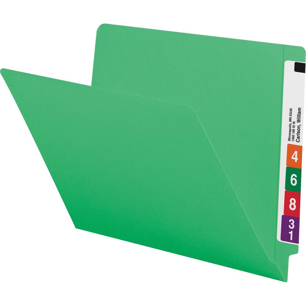 Smead Colored Straight Tab Cut Letter Recycled End Tab File Folder - 8 1/2" x 11" - 3/4" Expansion - Green - 10% Recycled - 100 / Box. Picture 1