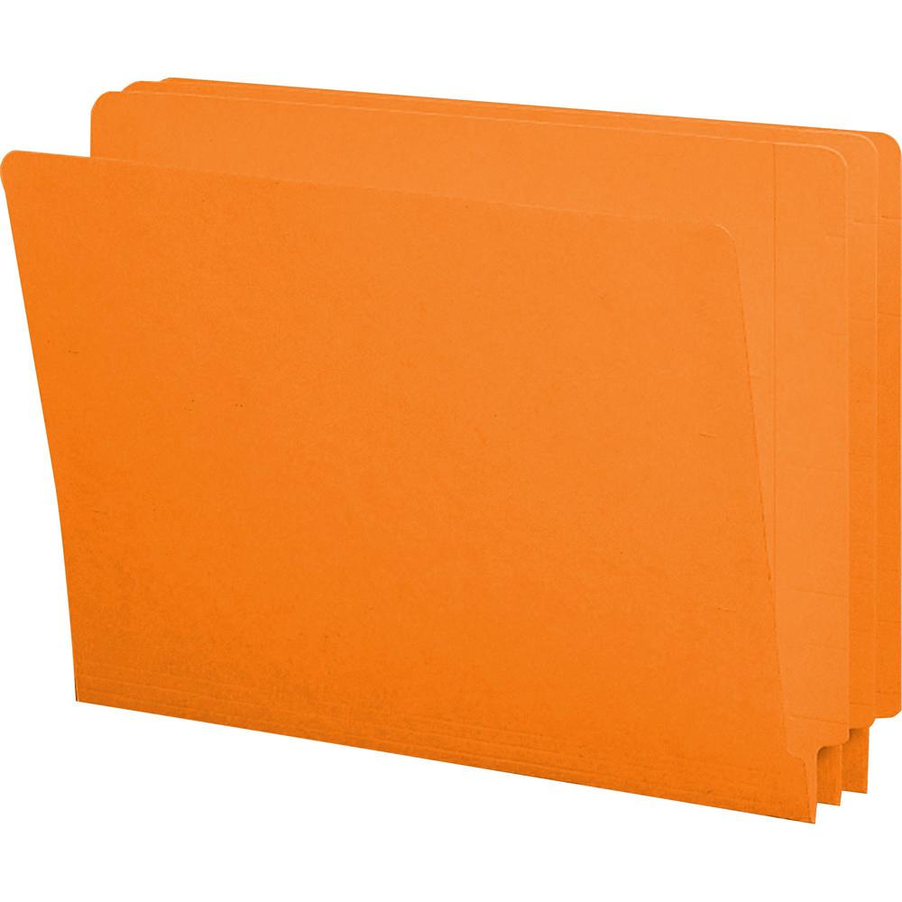 Smead Shelf-Master Straight Tab Cut Letter Recycled End Tab File Folder - 8 1/2" x 11" - 3/4" Expansion - Orange - 10% Recycled - 100 / Box. The main picture.