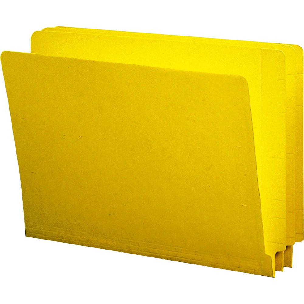 Smead Colored Straight Tab Cut Letter Recycled End Tab File Folder - 8 1/2" x 11" - 3/4" Expansion - Yellow - 10% Recycled - 100 / Box. Picture 1