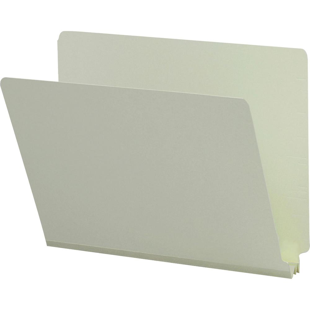 Smead Shelf-Master Straight Tab Cut Letter Recycled Top Tab File Folder - 8 1/2" x 11" - 2" Expansion - Pressboard - Gray/Green - 100% Recycled - 25 / Box. Picture 1