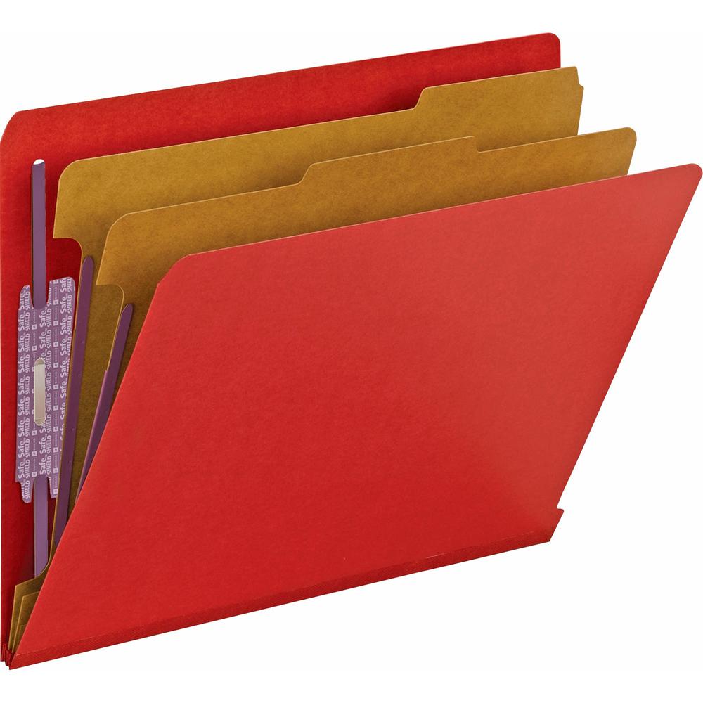Smead 1/3 Tab Cut Letter Recycled Classification Folder - 8 1/2" x 11" - 2" Expansion - 2 x 2S Fastener(s) - 2" Fastener Capacity for Folder - 2 Divider(s) - Pressboard - Bright Red - 100% Recycled - . Picture 1
