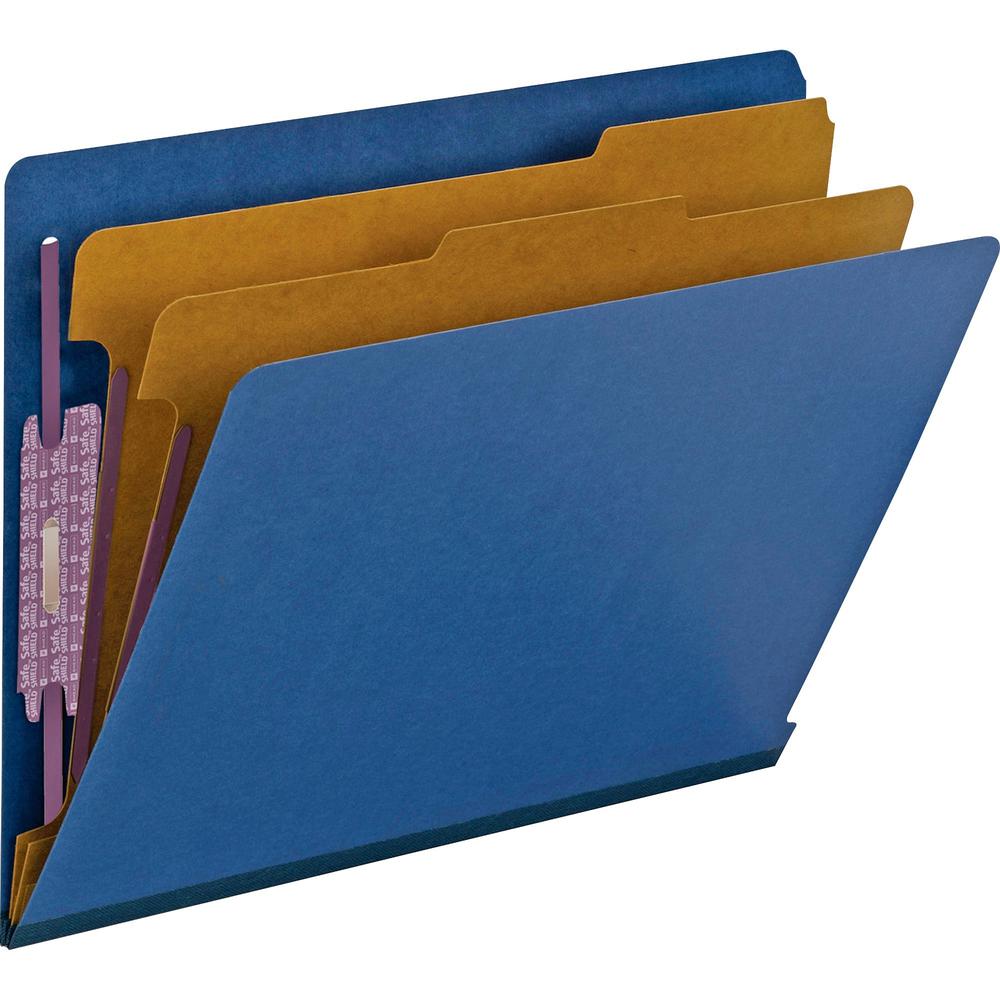 Smead 1/3 Tab Cut Letter Recycled Classification Folder - 8 1/2" x 11" - 2" Expansion - 2 x 2S Fastener(s) - 2" Fastener Capacity for Folder - 2 Divider(s) - Pressboard - Dark Blue - 100% Recycled - 1. Picture 1